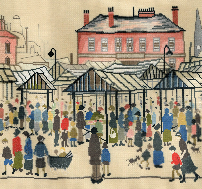 Bothy Threads Market Scene, Northern Town Cross Stitch Kit - 37cm x 34cm