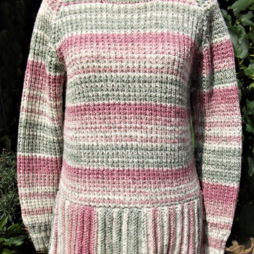 Tunic Style Sweater with Sideways Knitted Ridged Peplum