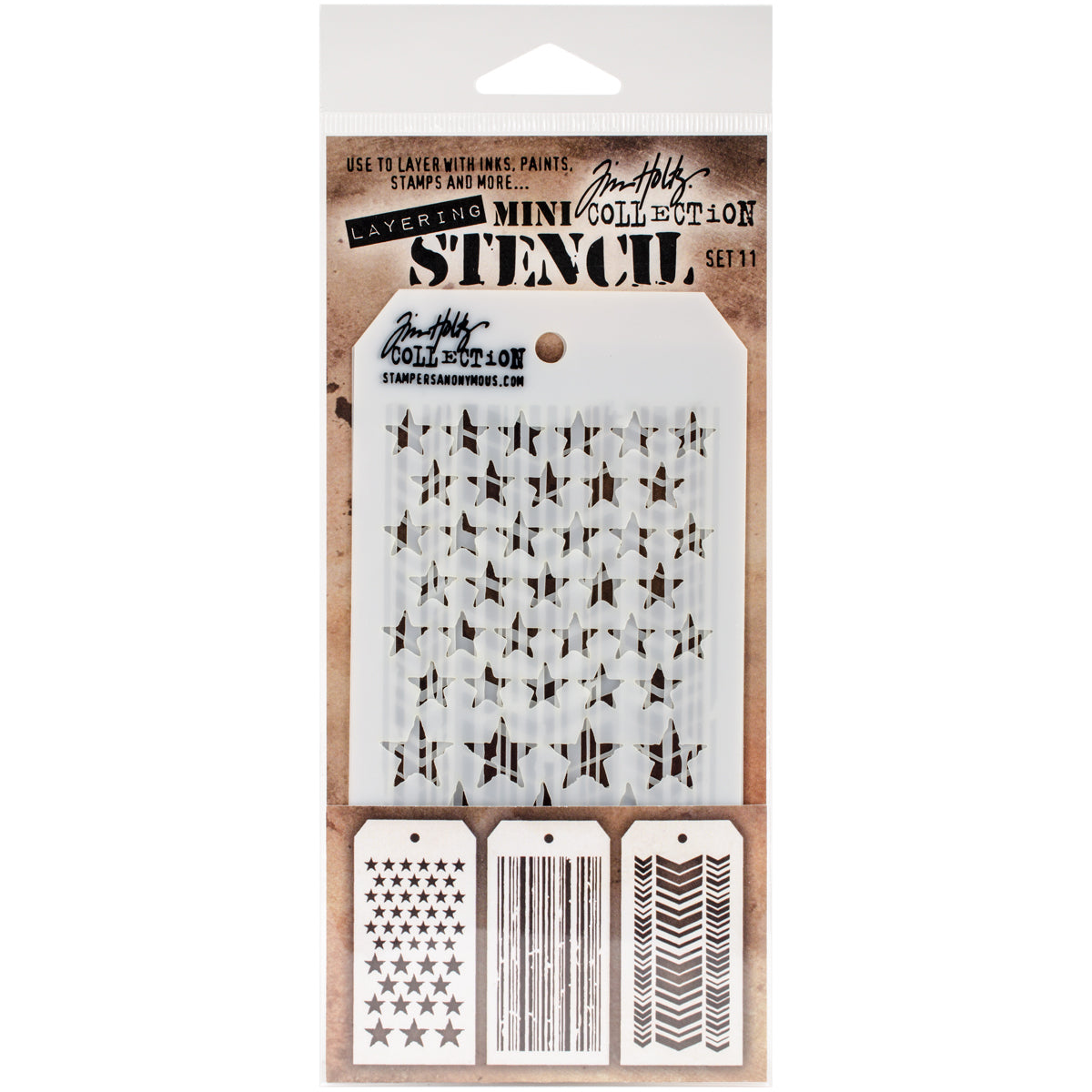Stampers Anonymous Tim Holtz Mini Layered Stencil Set 3/Pkg - Set #11