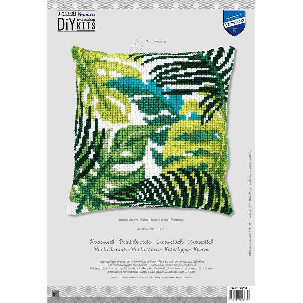 Vervaco Botanical Leaves Cross Stitch Cushion Kit - 40cm x 40cm