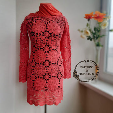 Chic long-sleeve midi medallion dress.