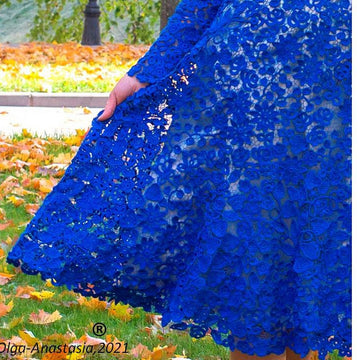 Lace blue crochet wedding dress