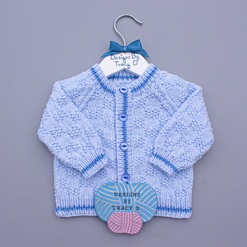 Max Unisex Cardigan, Hats, Mitts & Booties 18 inch chest size.