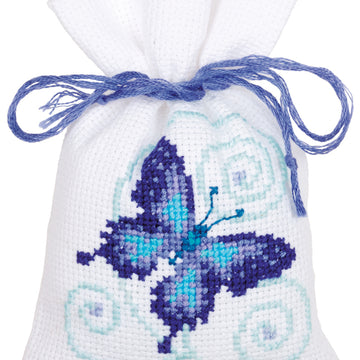 Vervaco Blue Butterflies Potpourri Bags - Pack of 3 Cross Stitch Kit - 8cm x 12cm