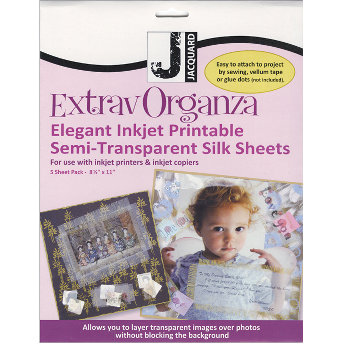 Jacquard Products ExtravOrganza Ink Jet Fabric Sheets 8.5"X11" 5/Pkg - Silk