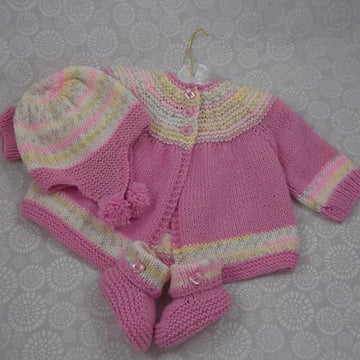 Pattern 57 Matinee Style Cardigan, Hat & Booties