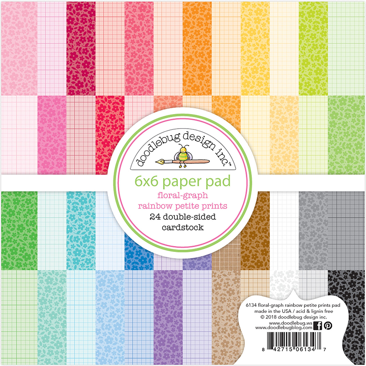 Doodlebug Petite Prints Double-Sided Paper Pad 6"X6" 24/Pkg - Floral-Graph Rainbow, 24 Designs/1 Each