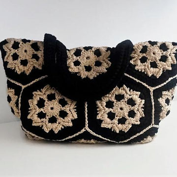 Crochet Light Beige Black Bag