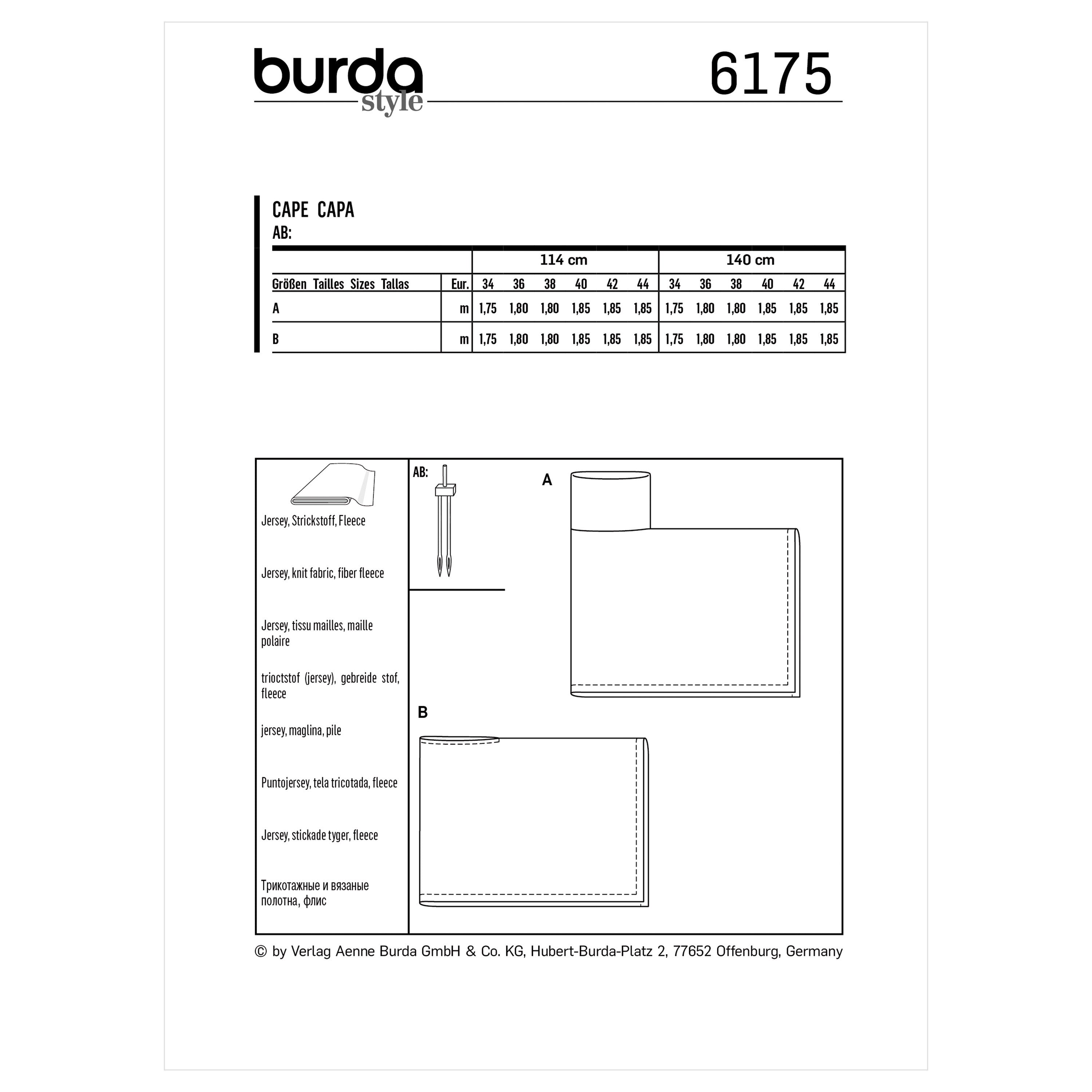 Burda Style Misses' Cape – Rectangular – With Roll Neck B6175 - Paper Pattern, Size 8-18