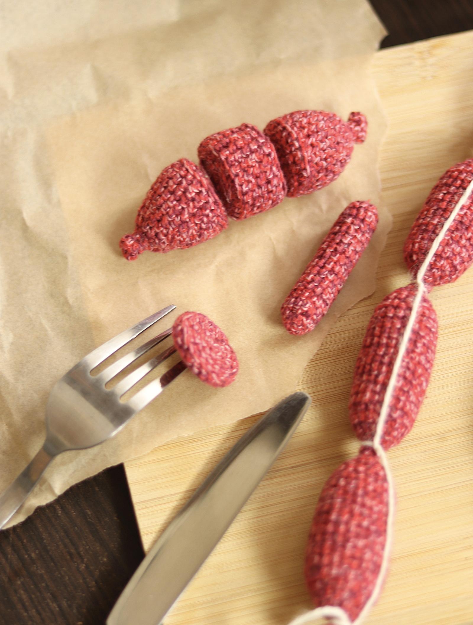 Crochet Sausage & Salami Amigurumi Pattern | Miniature Deli Meats (PDF Tutorial)