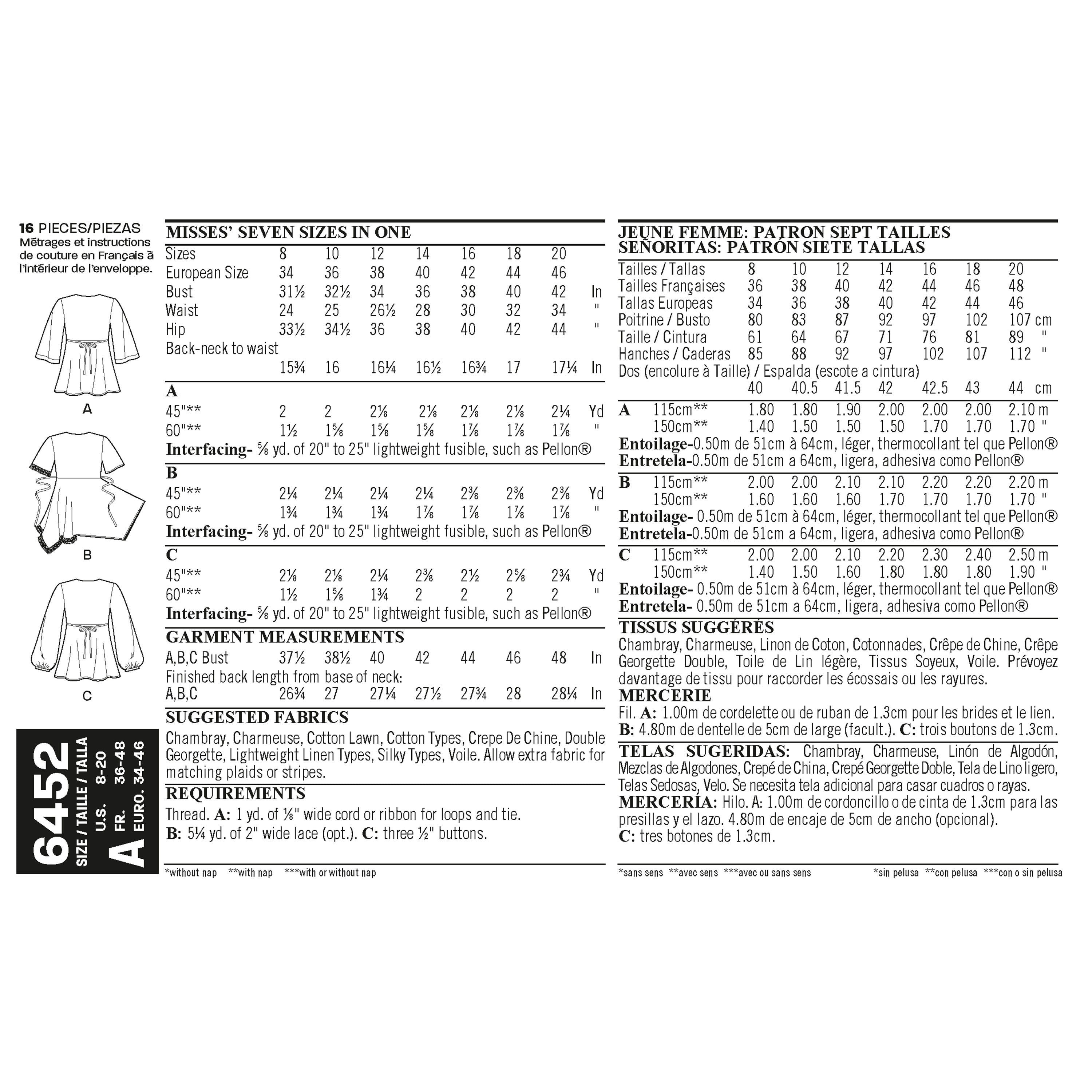 New Look Misses' Tops with Bodice and Hemline Variations 6452 - Paper Pattern, Size A (8-10-12-14-16-18-20)