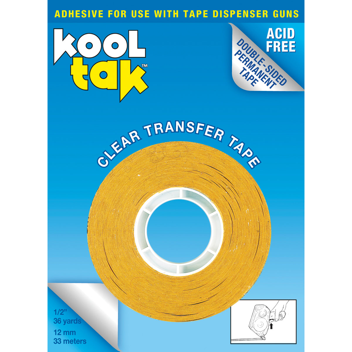 Kool Tak Permanent Clear Dispenser Tape - .5"X36yd, For Use In KTGATS50