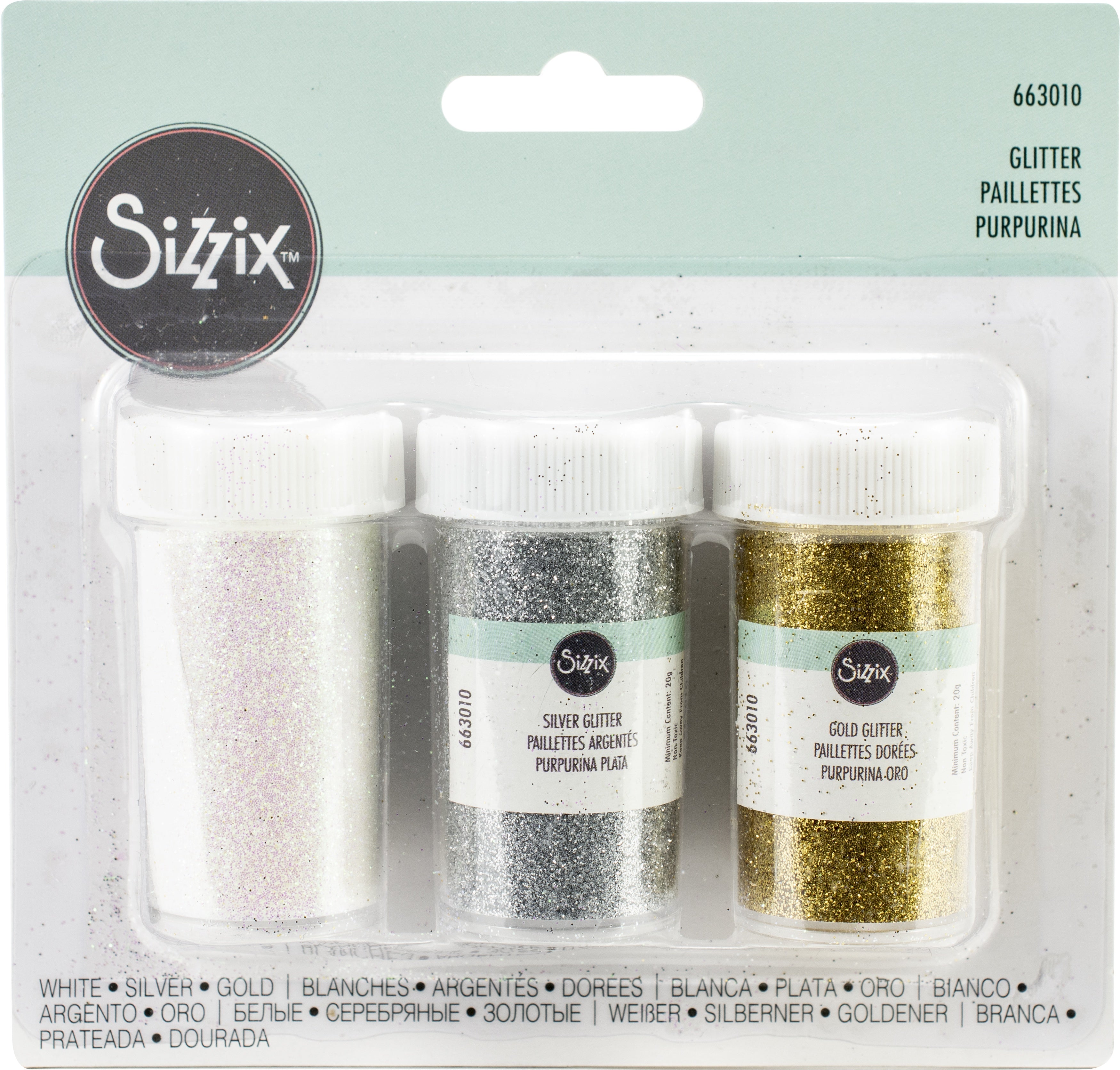Sizzix Glitter 3/Pkg - White, Gold & Silver