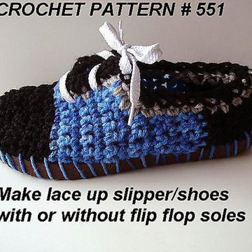 551 Crochet slipper/shoe, Blue lace-up shoe