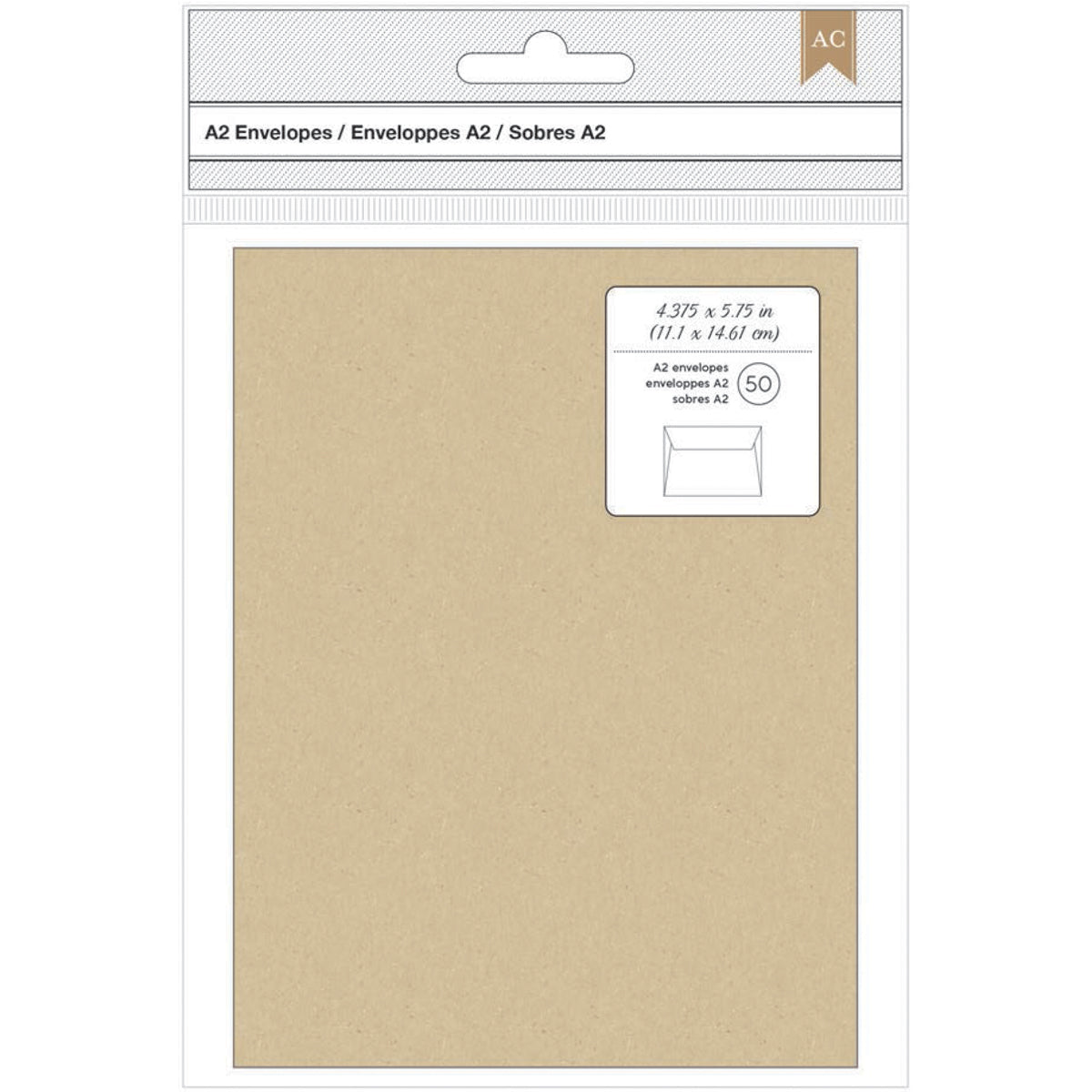 American Crafts A2 Envelopes (4.375"X5.75") 50/Pkg - Kraft