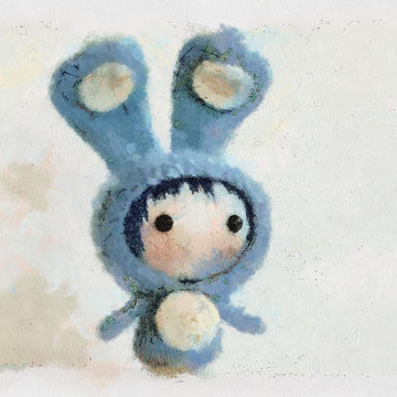 Blue Rabbit Doll with removable tail. Toy from the Tanoshi series.