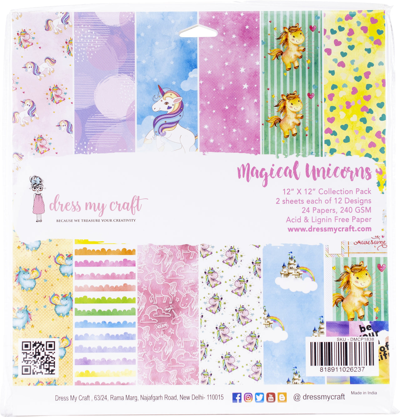 Dress My Crafts Single-Sided Paper Pad 12"X12" 24/Pkg - Magical Unicorn, 12 Designs/2 Each