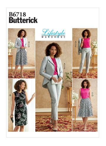 Butterick Misses' Jacket, Dress, Top, Skirt, & Pants B6718 - Sewing Pattern