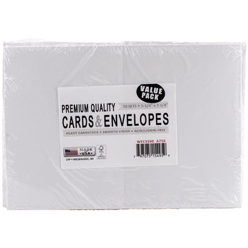 Leader Paper Products Leader A7 Greeting Cards W/Envelopes (5.25"X7.25") 50/Pkg - White