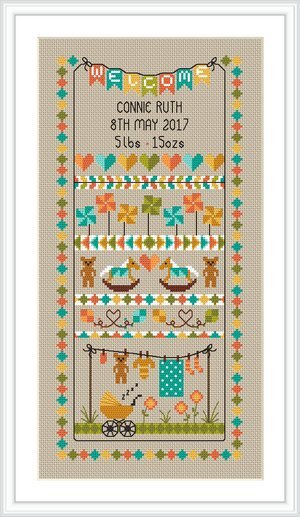Little Dove Designs Baby Bunting Birth Samplers Cross Stitch Kit - 15.24cm x 33.65cm