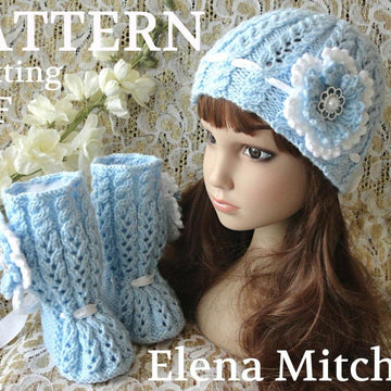 Knitted Baby Set with Crochet Flowers by Elena Mitchell Booties and Hat