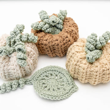 Crochet Pumpkin with Leaf Coasters