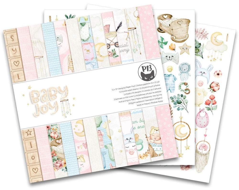 P13 Double-Sided Paper Pad 12"X12" 12/Pkg - Baby Joy, 6 Designs/2 Each +