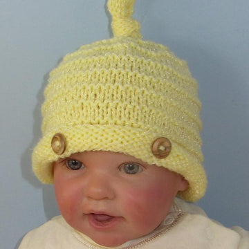 Baby Roll Brim Stripey Topknot Beanie Hat