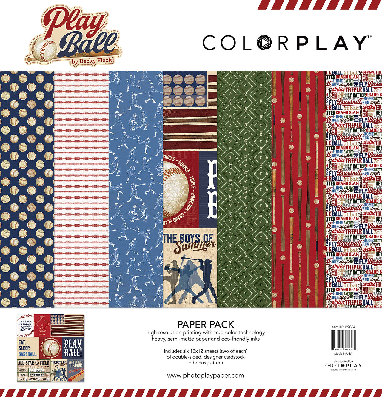 Photoplay Paper ColorPlay Collection Pack 12"X12" - Play Ball, 6 Designs/2 Each + Bonus