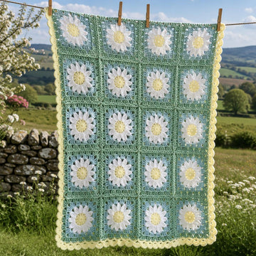 Daisy Crochet Blanket with Scallop Border