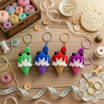 Amigurumi Ice Cream Keychain Pattern | PDF Photo & Video Tutorial | Easy Crochet Keyring
