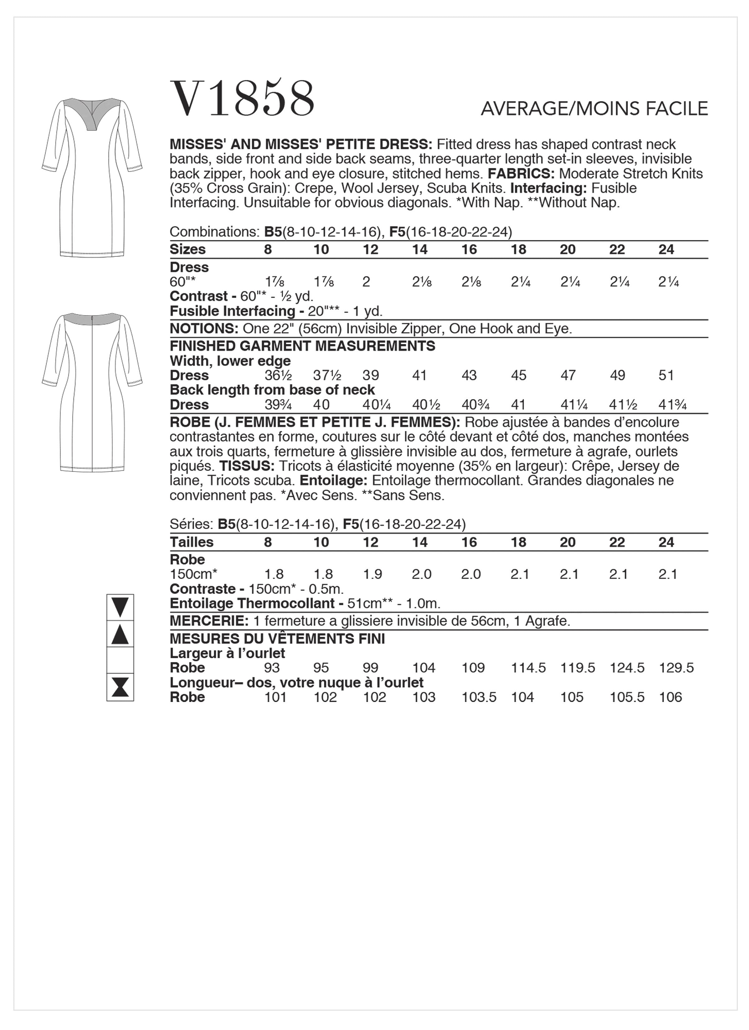 Vogue Misses' and Misses' Petite Dress V1858 - Sewing Pattern