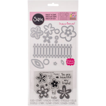 Sizzix Framelits Die & Stamp Set By Stephanie Barnard - Flowers & Fence
