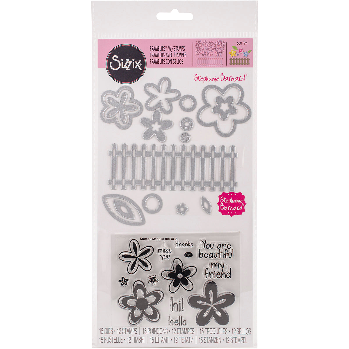 Sizzix Framelits Die & Stamp Set By Stephanie Barnard - Flowers & Fence
