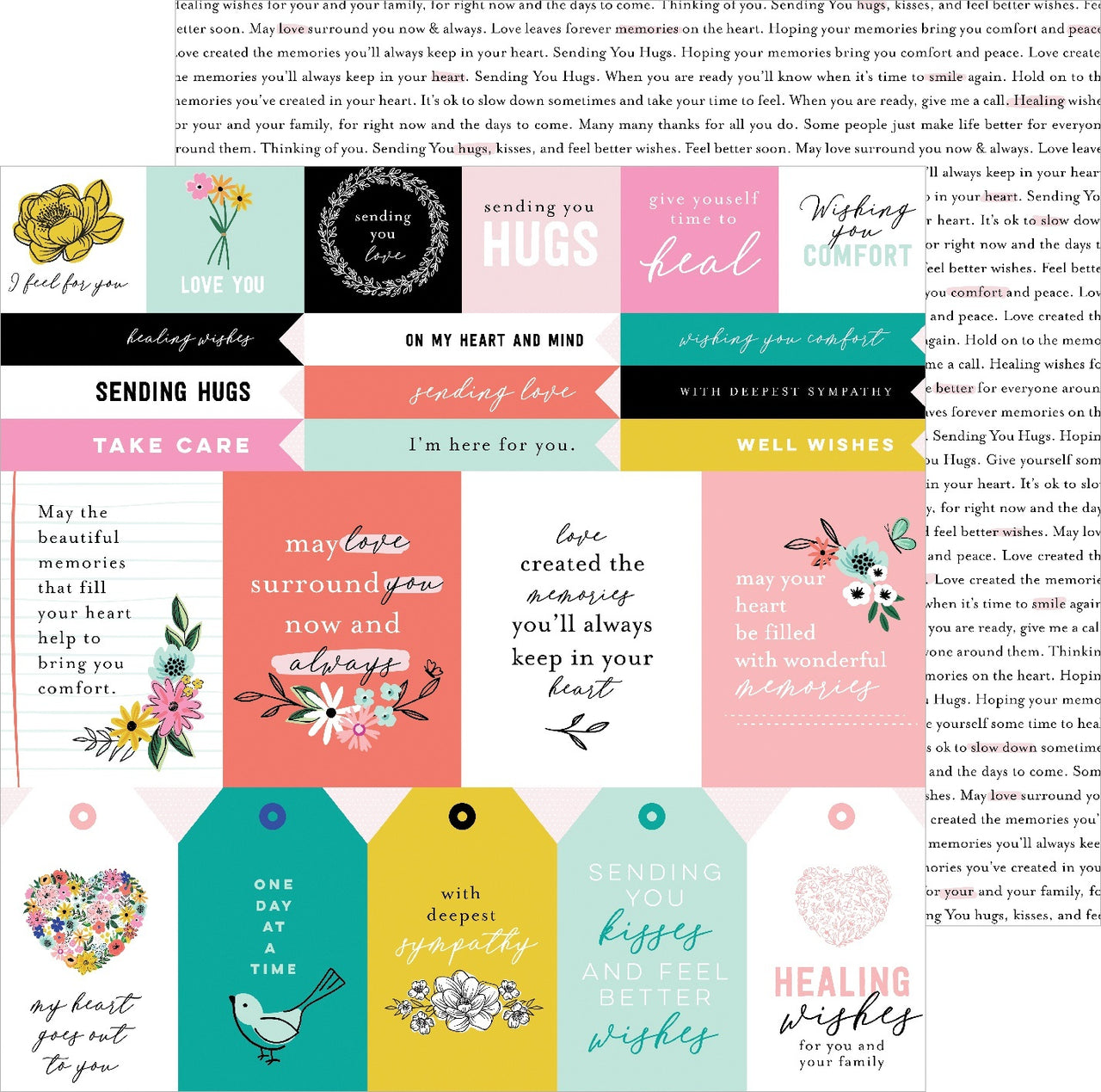 American Crafts Jen Hadfield Hey, Hello Double-Sided Cardstock 12"X12" 25/Pkg - Sympathy Sentiments