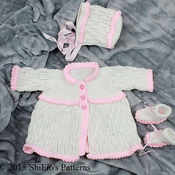 Knitting Pattern baby jacket, hat & booties UK & USA Terms #219