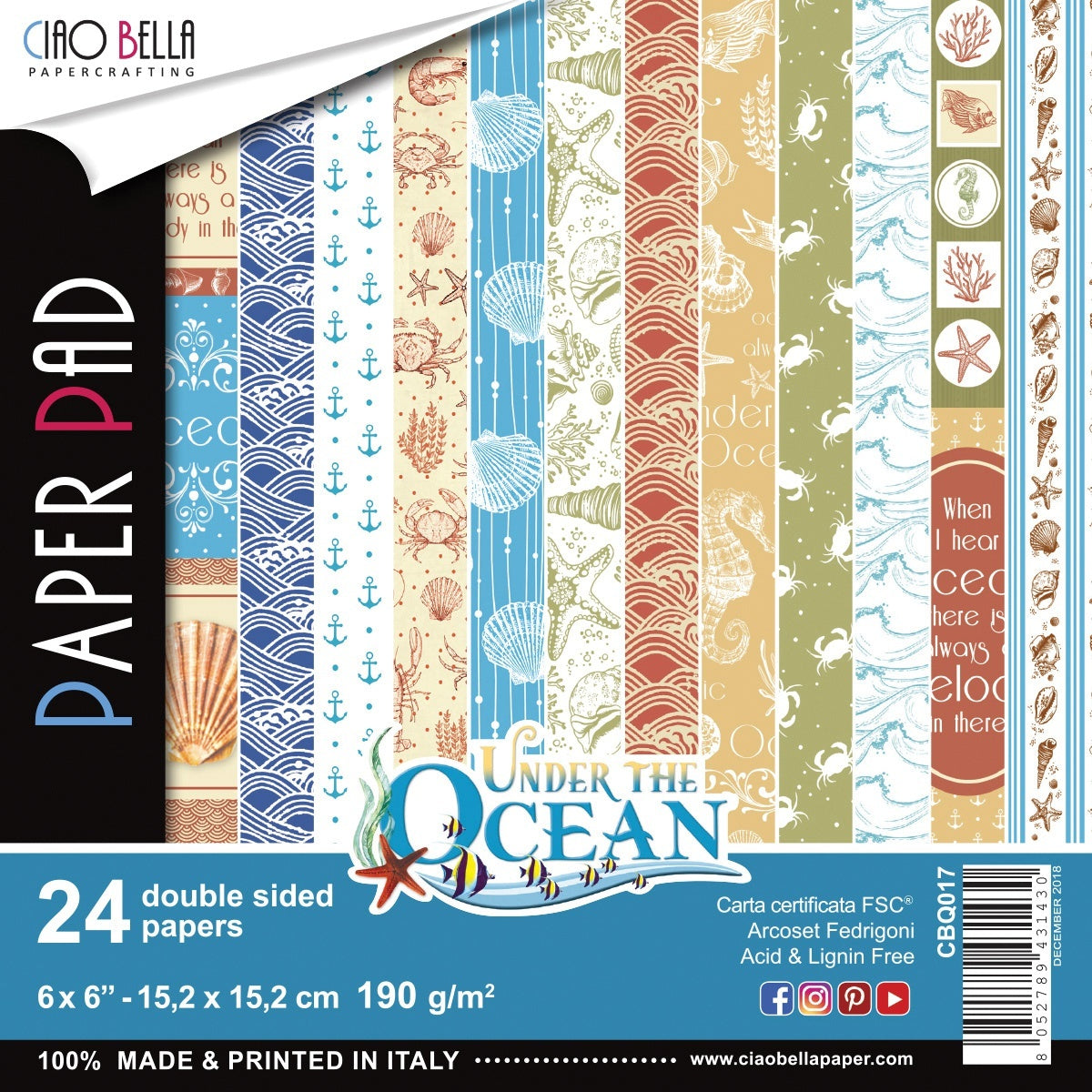 Ciao Bella Double-Sided Paper Pack 90lb 6"X6" 24/Pkg - Under The Ocean, 12 Designs/2 Each