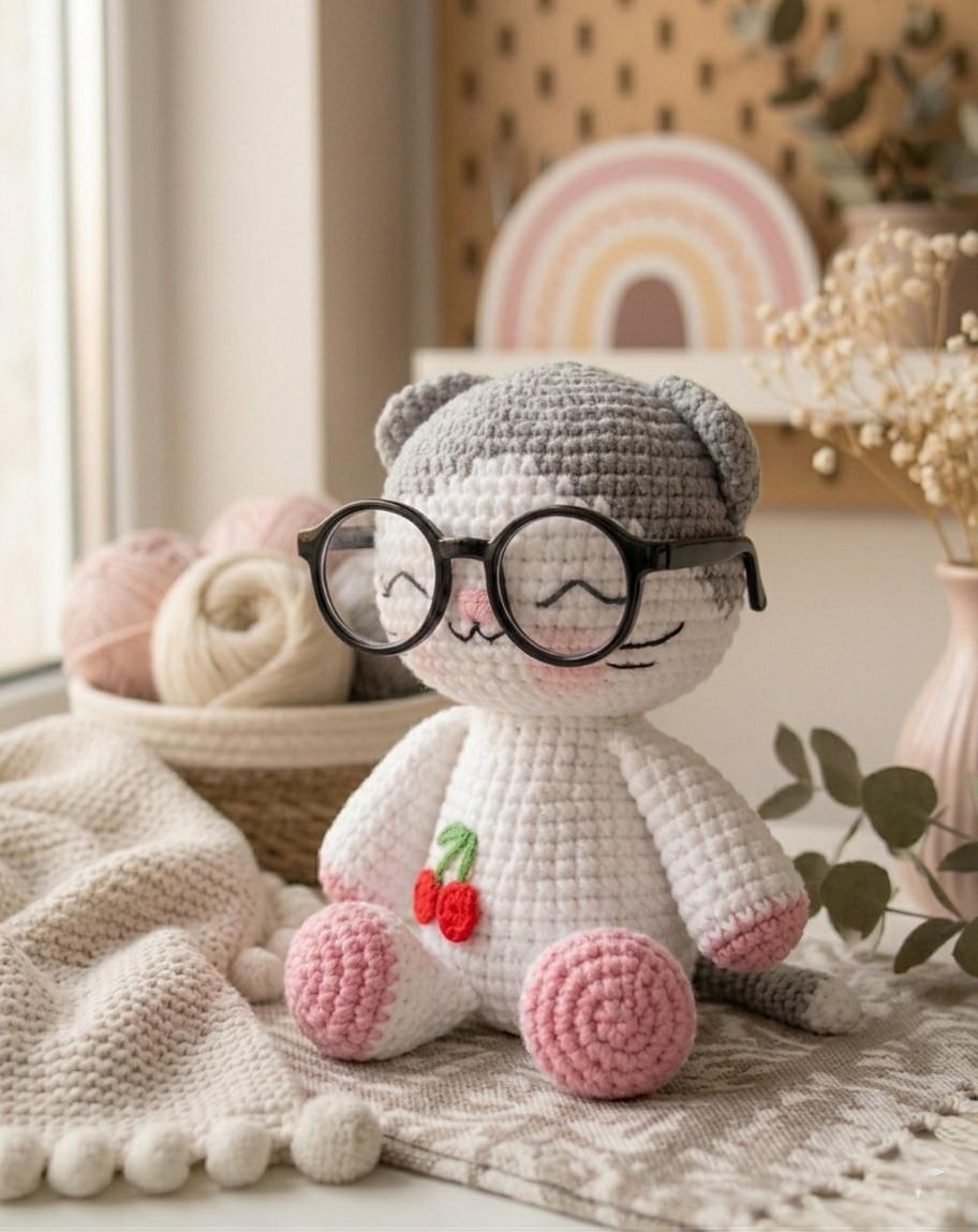 Kawaii Cat with cherry Crochet Pattern