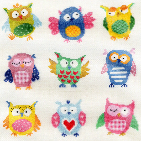 Bothy Threads Slightly Dotty Owls Cross Stitch Kit - 26cm x 26cm