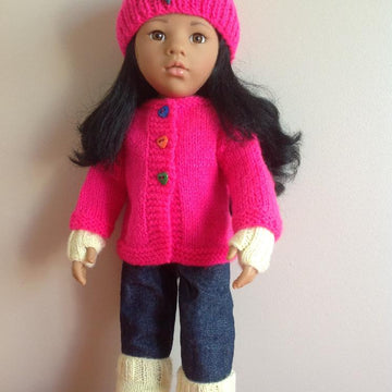 Cosy cardigan and accessories for 18" Dolls.