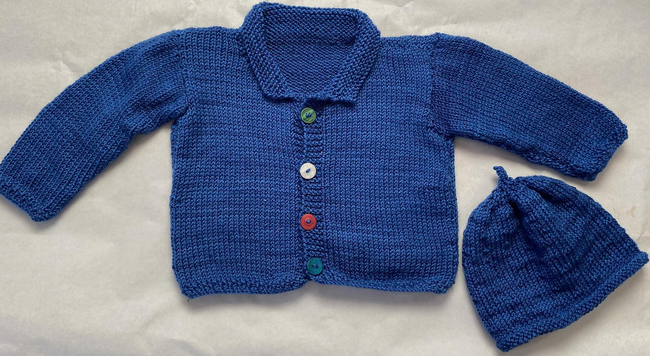 Shawl Edged cardigan and hat - birth -3yrs old