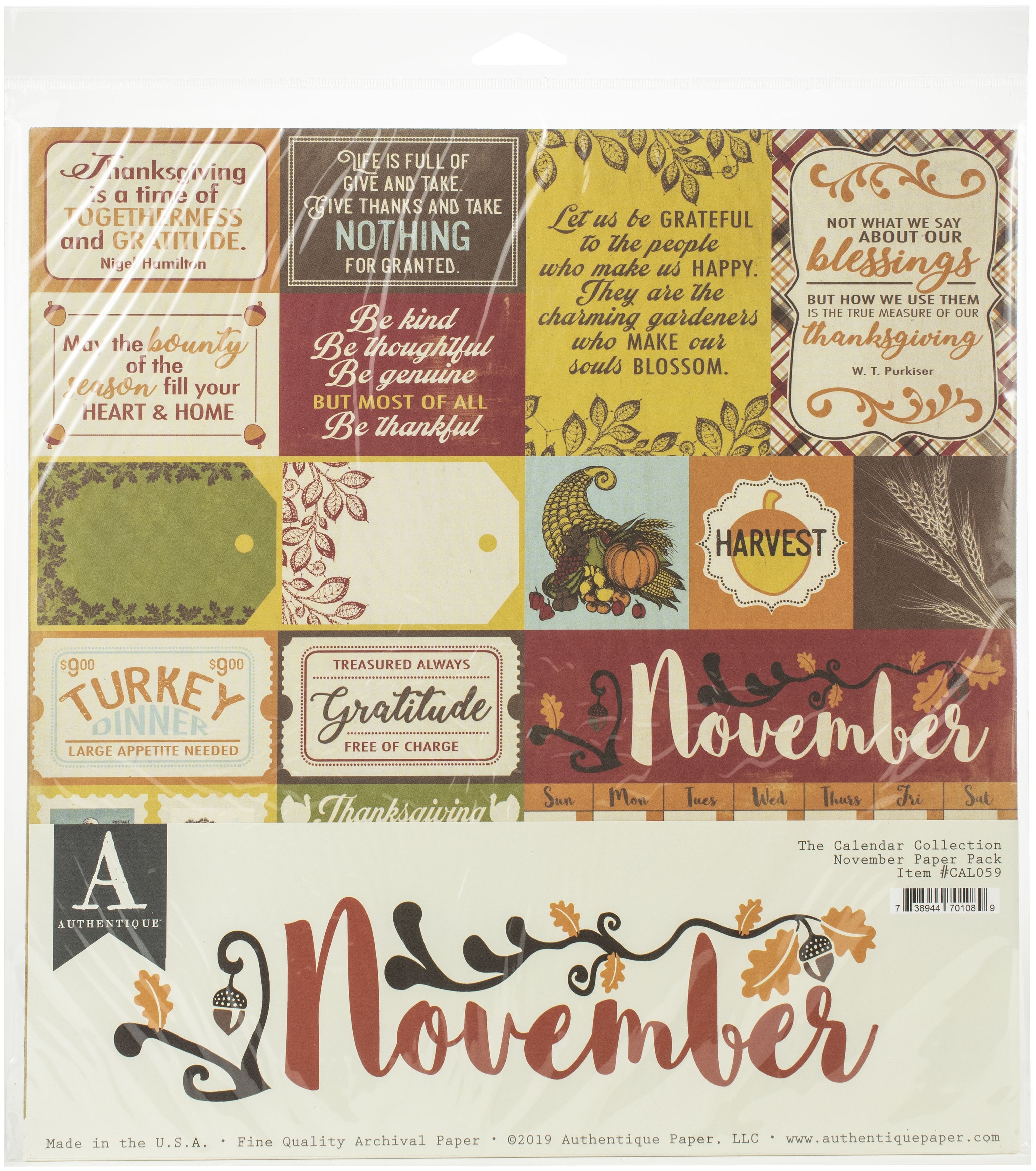 Authentique Paper Authentique Double-Sided Cardstock Pack 12"X12" 11/Pkg - November, 3 Designs/3 Each + 2 Solids