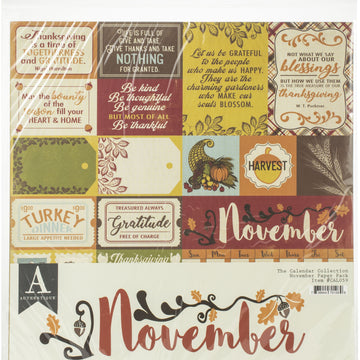 Authentique Paper Authentique Double-Sided Cardstock Pack 12"X12" 11/Pkg - November, 3 Designs/3 Each + 2 Solids