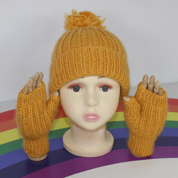 Toddler Child Aran F.Rib Bobble Beanie & Gloves