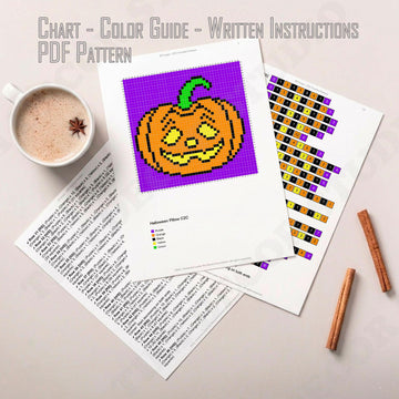 Halloween Pumpkin Pillow Sad Spooky Mini C2C Diagonal Crochet Pattern PDF