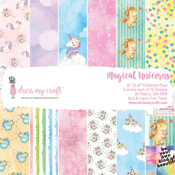 Dress My Crafts Single-Sided Paper Pad 6"X6" 24/Pkg - Magical Unicorn, 12 Designs/2 Each