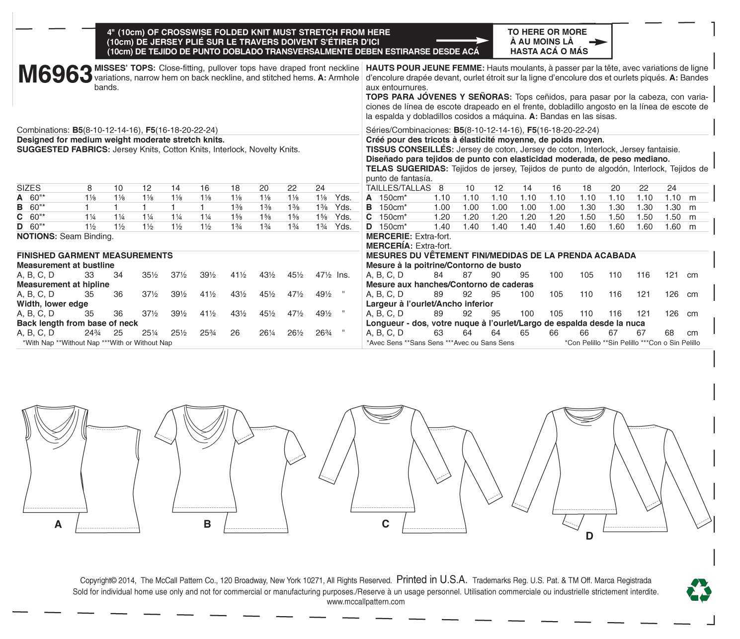 McCall's Misses' Tops M6963 - Sewing Pattern