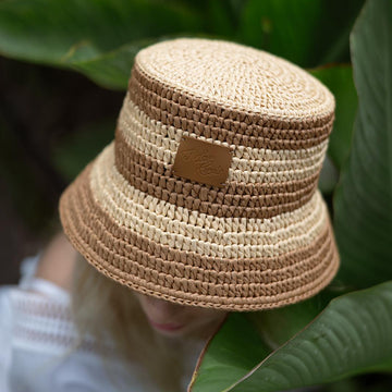 Striped bucket raffia hat