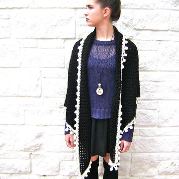 Midnight Granny Shawl with Pom Pom Fringe