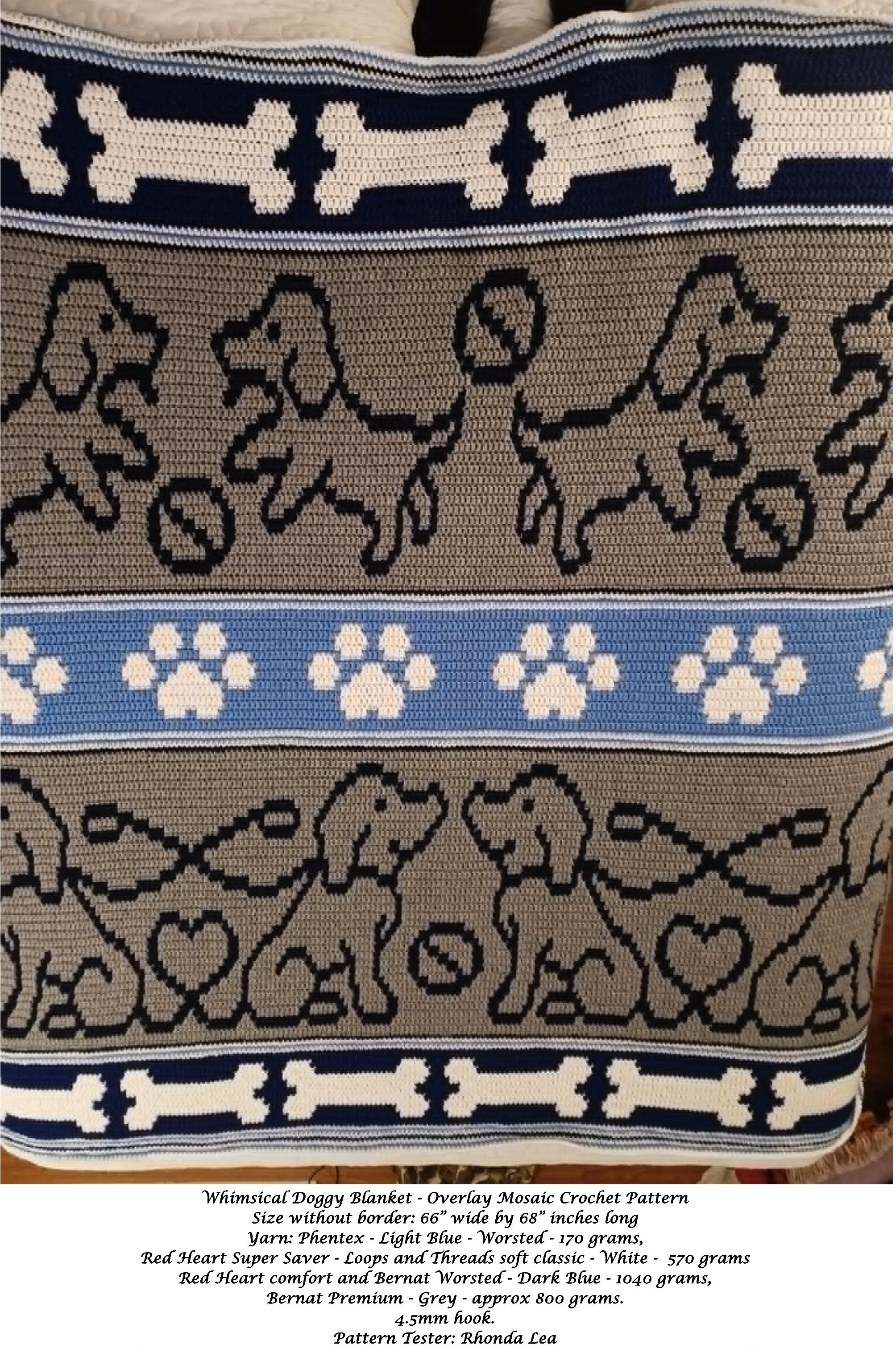 Whimsical Doggy Blanket Overlay Mosaic Crochet Pattern